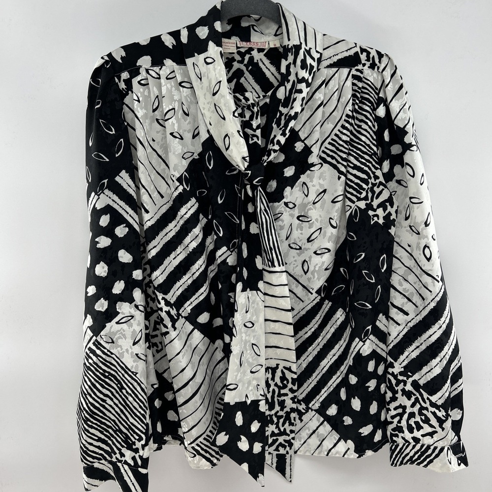 Tess Rare Vintage Blouse Paris Milano Made In Hong‎ Kong bow Blouse Size 8